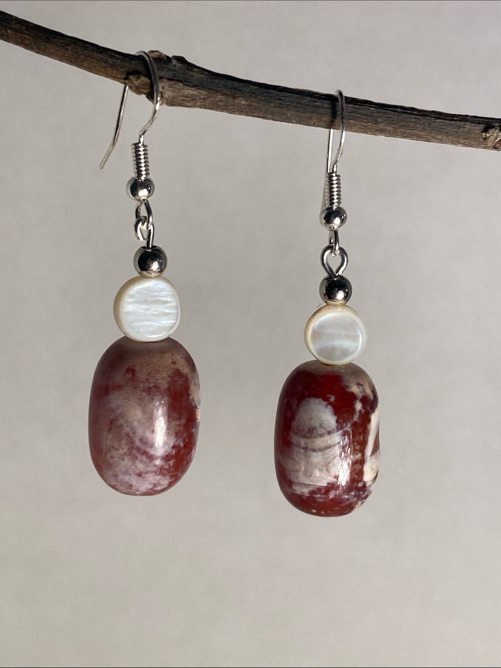 GOOD VIBES 😎 ONLY Red Jasper and White Bead Earrings!